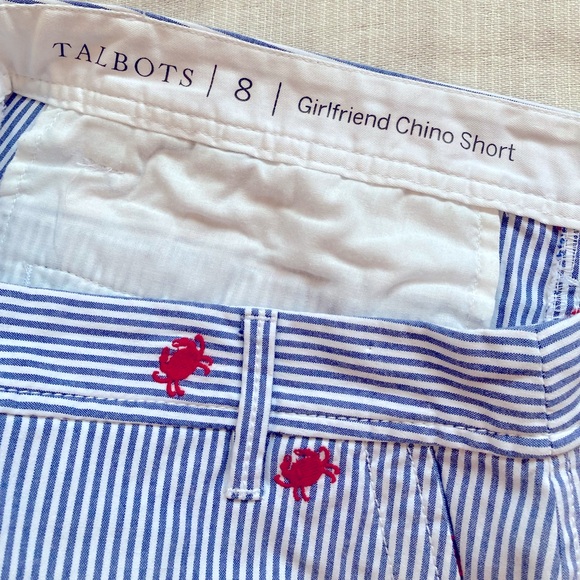 Talbots Girlfriend Chino Short Red Crab Embroidered Stripes Seersucker Fisherman - Picture 3 of 5